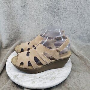 Skechers Shoes Womens Size 7 Tan Suede Peep Toe Wedge Slingback